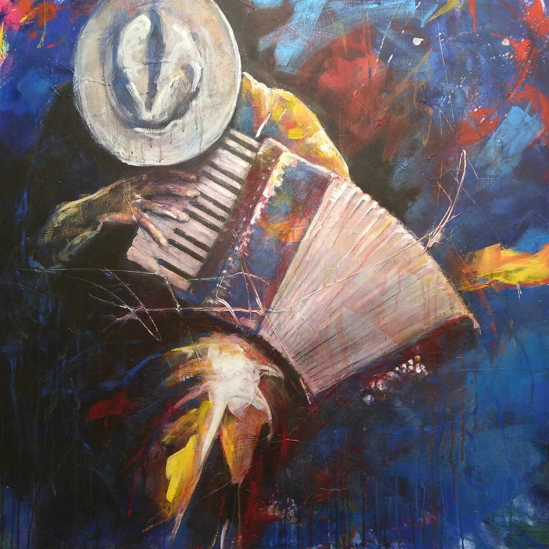 2019 Eins mit der Handorgel, Acryl, 100 x 100 cm, CHF 4500.--