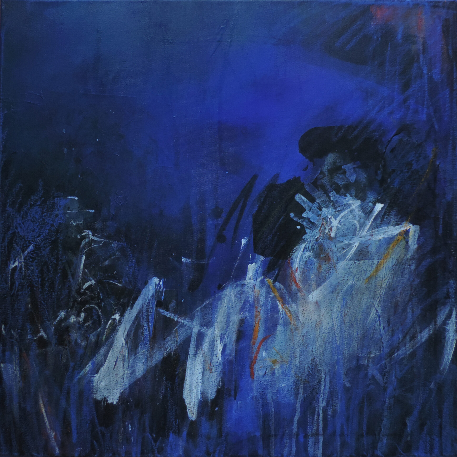 2019 Blues, Mixed Media, 60 x 60 cm, CHF 1000.--