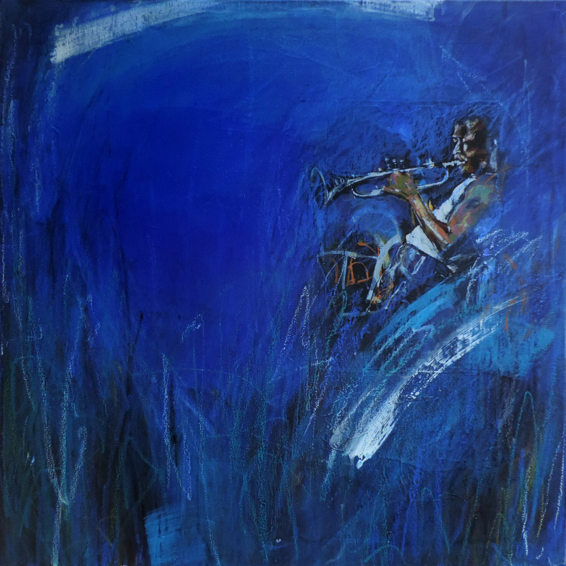 2019 Blues, Mixed Media, 60 x 60 cm, CHF 1000.--