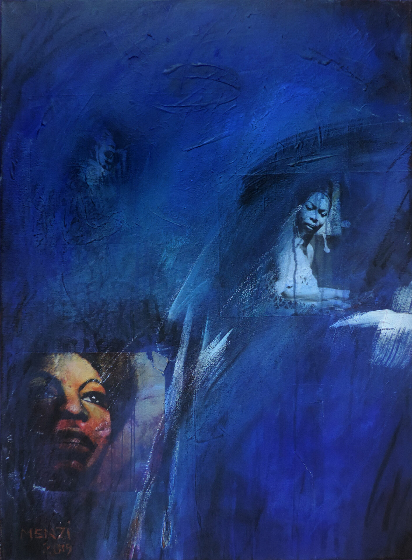 2019 Blues, Mixed Media, 60 x 80 cm, CHF 1000.--