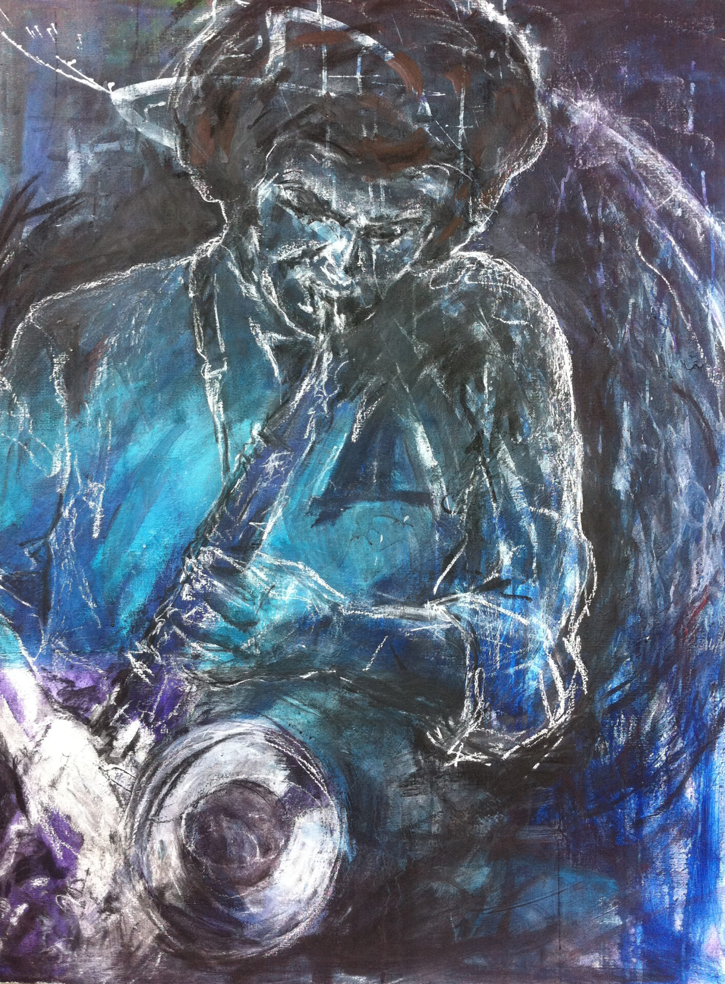 2011, Saxophonist, Acryl und Kreide, verschenkt