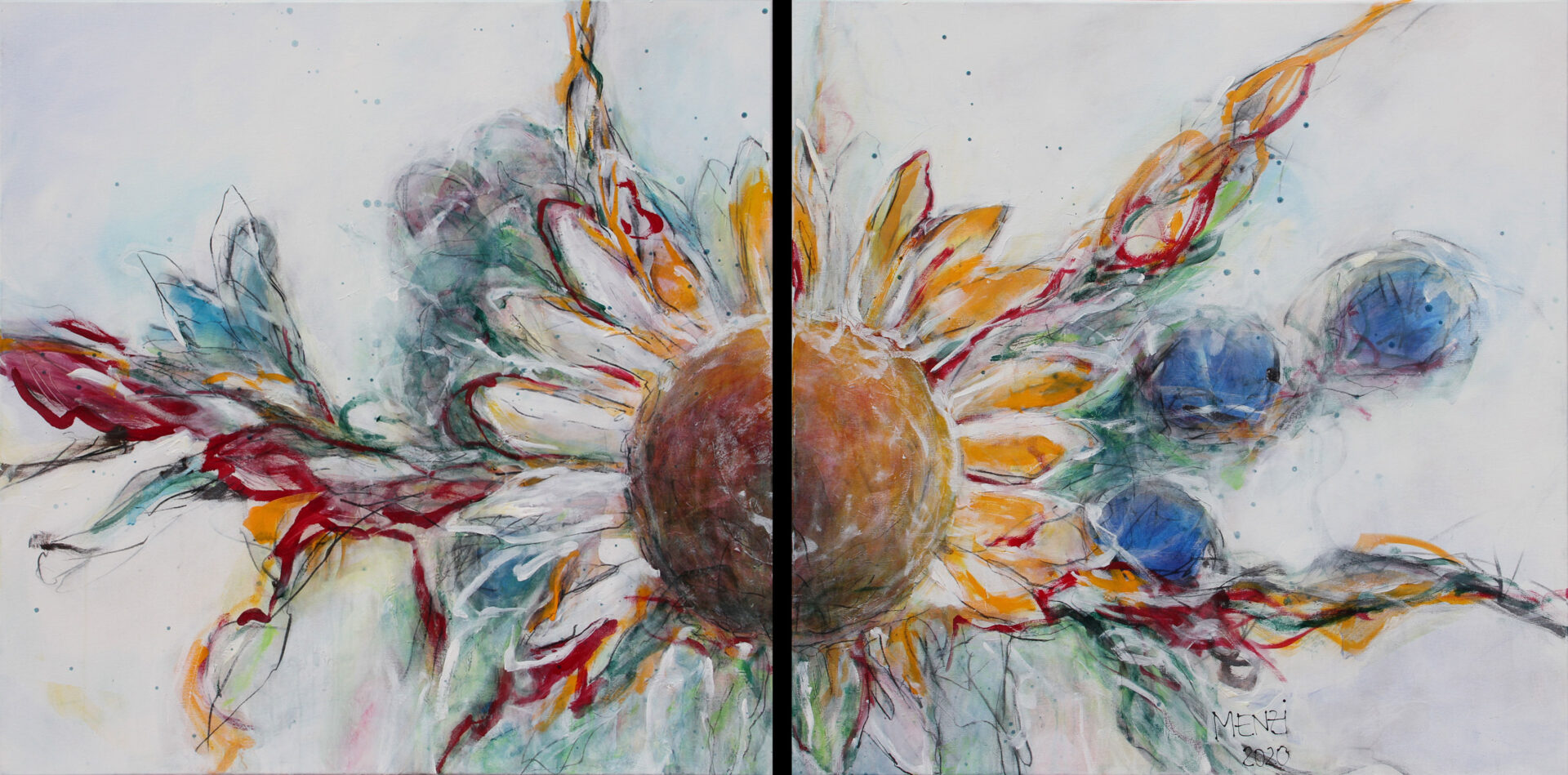 2020 Blumen, Acryl, 200 x 100 cm, Dyptichon