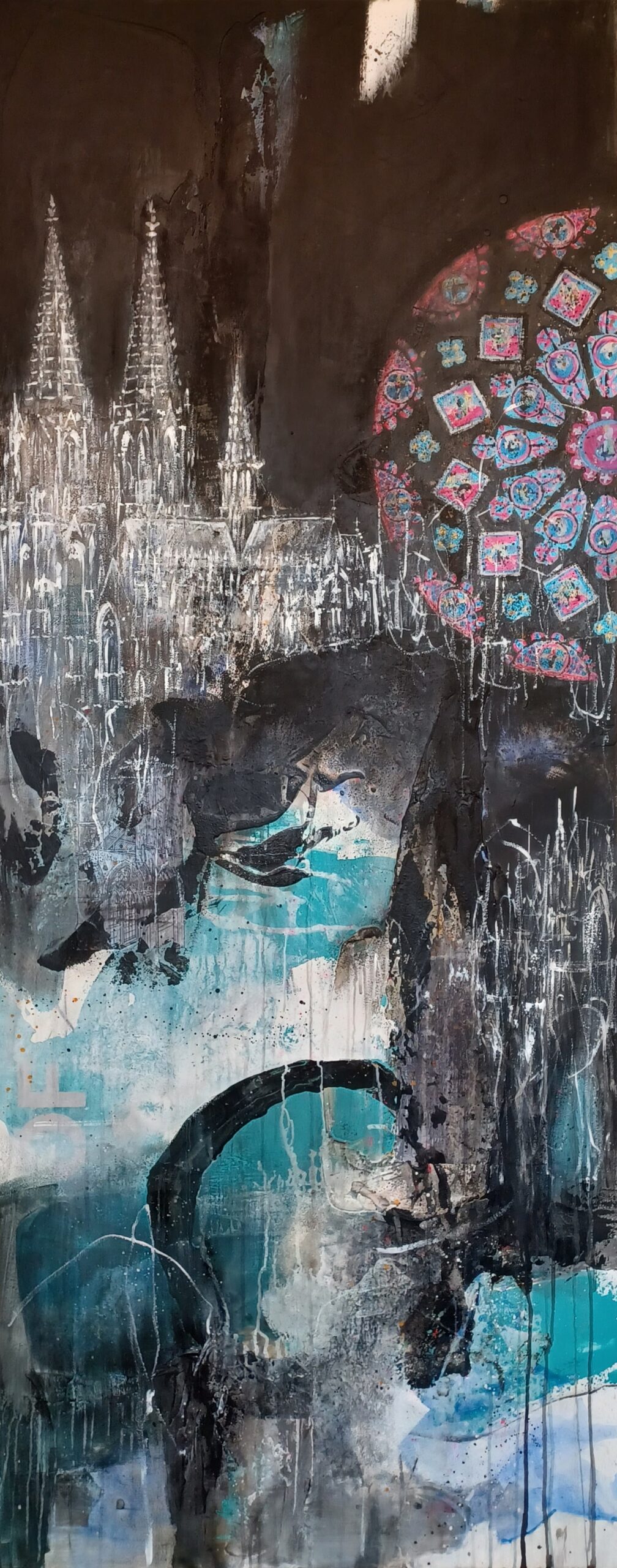 2023 Licht im Dunkel, Mixed Media auf MDF, 80 x 200 cm
