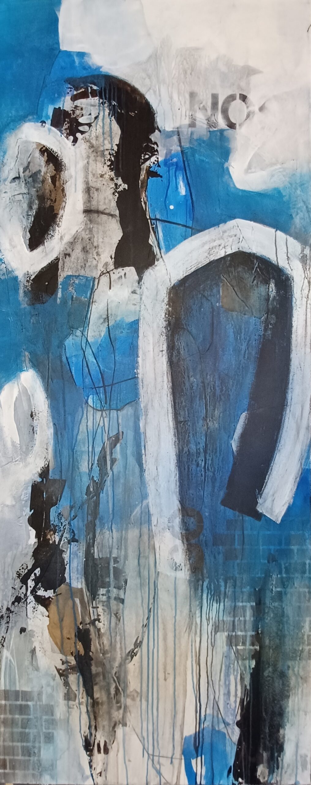 2023 Whiteover blue, Mixed Media auf MDF, 80 x 200 cm