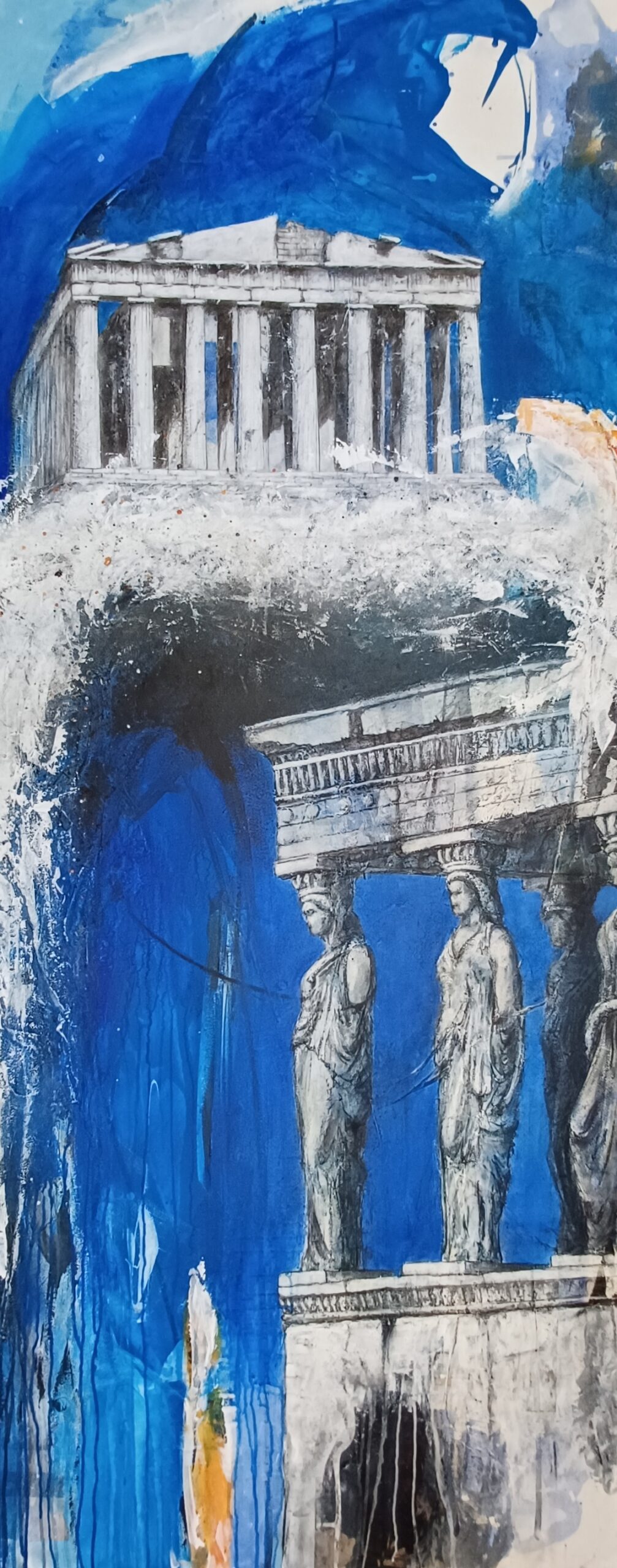 2023 Frauen, die Stützen der Gesellschaft - Akropolis, Mixed Media auf MDF, 80 x 200 cm