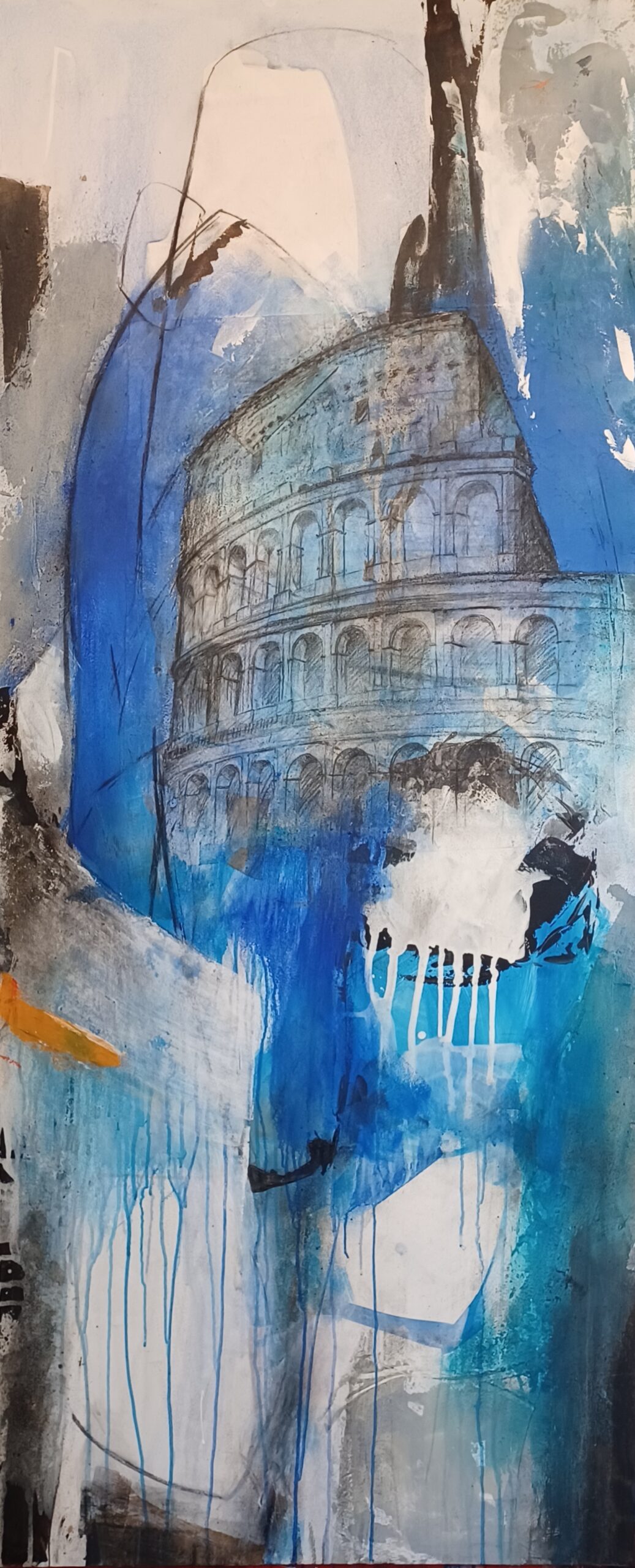 2023 Kolosseum, Mixed Media auf MDF, 80 x 200 cm
